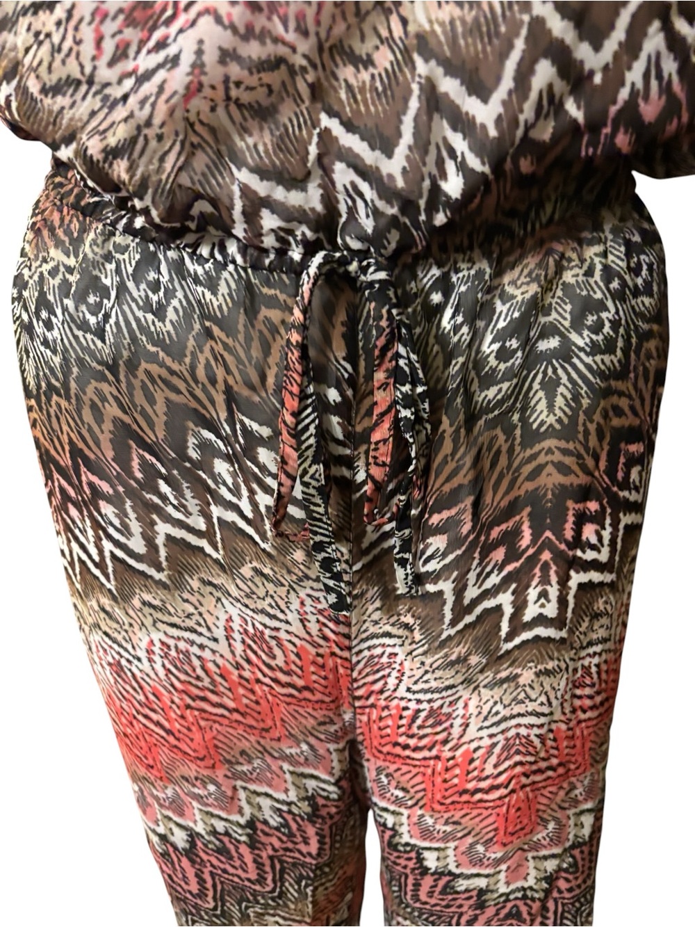 Feathers 3X Strapless Chevron-Print Jumpsuit in Rust Dusty Rose Brown Drawstring - Picture 5 of 8